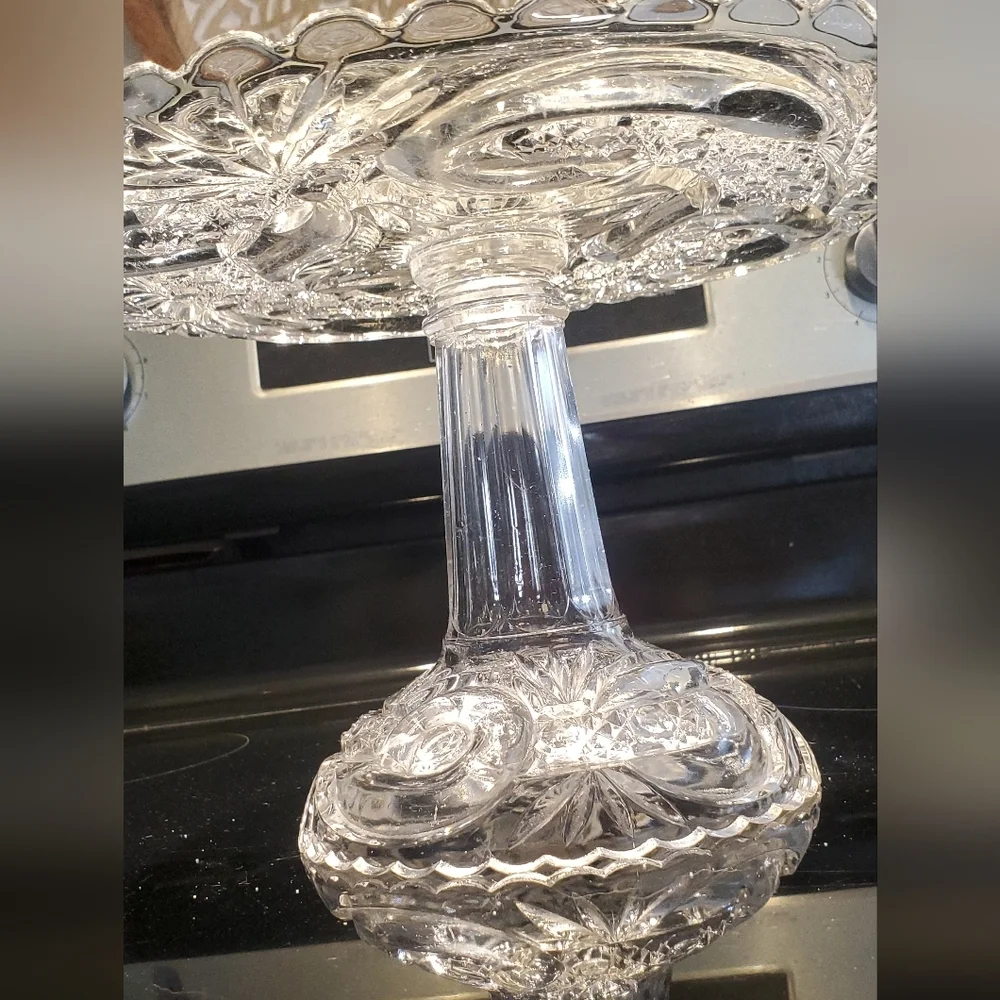 West Virginia Glass Company No. 213 AKA Scroll Cane Band Cake Stand Circa 1895